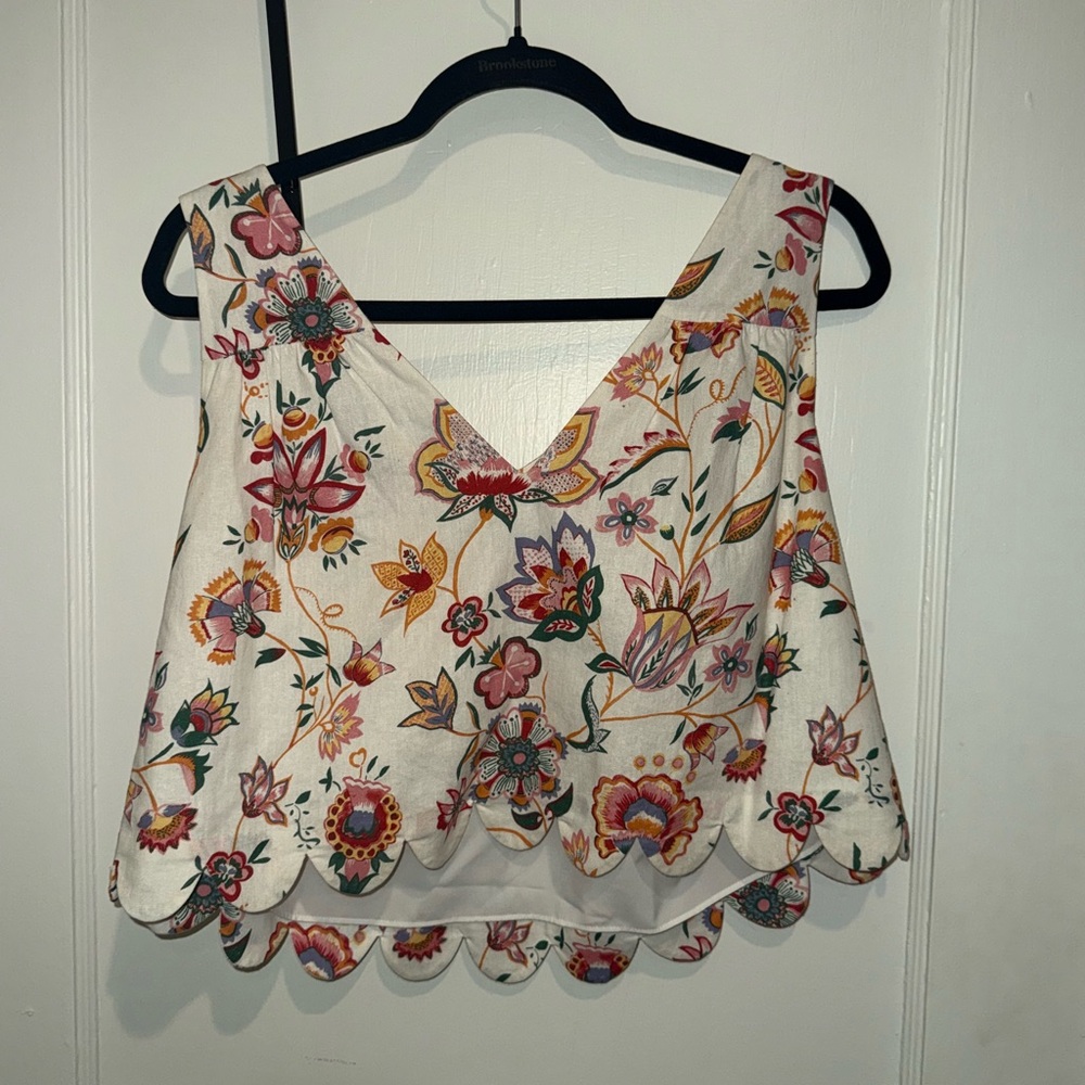 Mason’s Daughter Jacobean Scalloped Tank & Cotton Poplin Midi Skirt